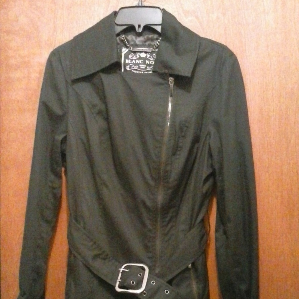 NWT Coat Black Belted Gunmetal Front-Zip Trench ' - Picture 3 of 7